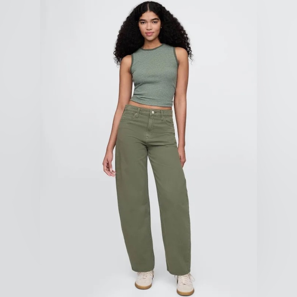 BCBGeneration High Rise Barrel Leg Elastic Waist Pant In Army Green Small
